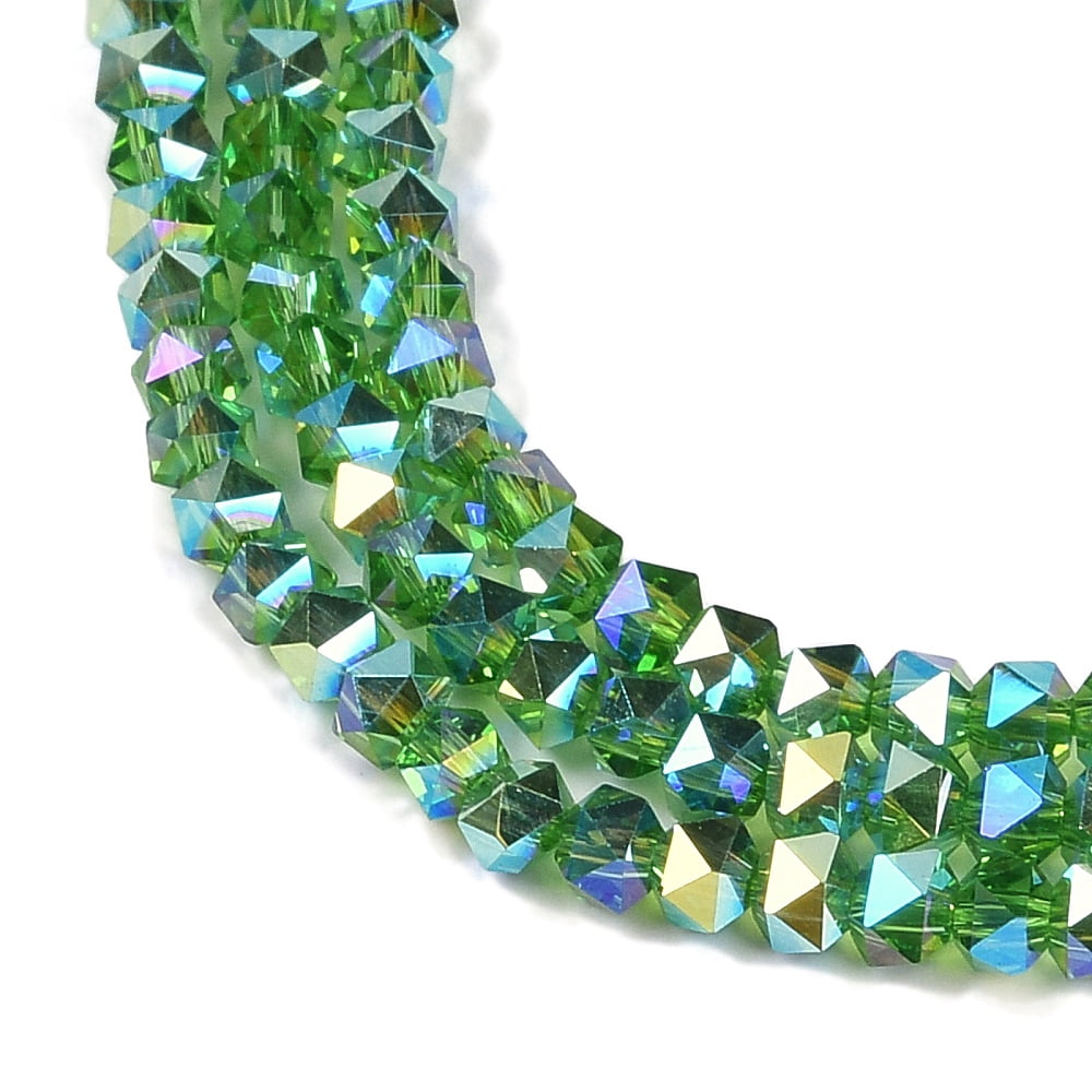 Electroplate Glass Beads Strands Pearl Luster Plated Faceted Star Green 3x4x4mm Hole: 1mm 98pcs/strand 12.60''(32cm)