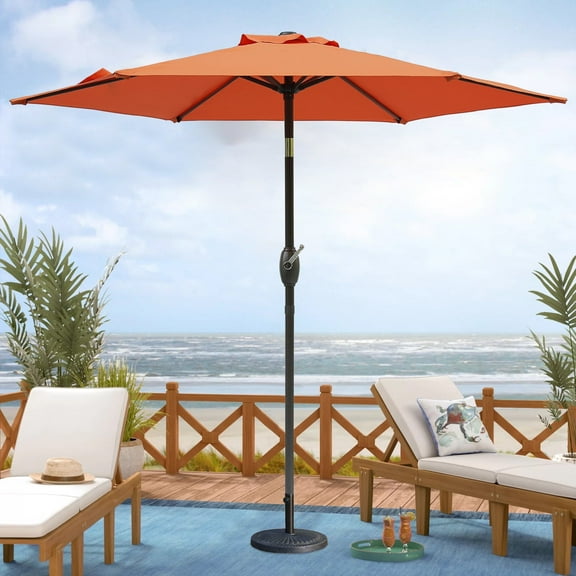 Cozyhom 7.5 Ft Outdoor Patio Umbrella With Tilt And Crank Waterproof Market Umbrella 6 Ribs For Deck Lawn Pool& Backyard, Green