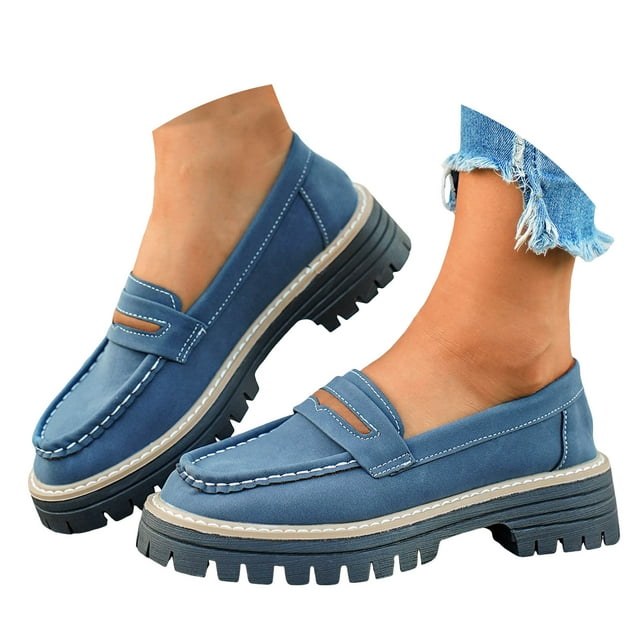Chaussures Mocassins pour Femmes à Plateforme, Semelle Crantée, Rétro, Confortables, à Enfiler, Travail Bureau Affaires Décontracté Chaussures Habillées