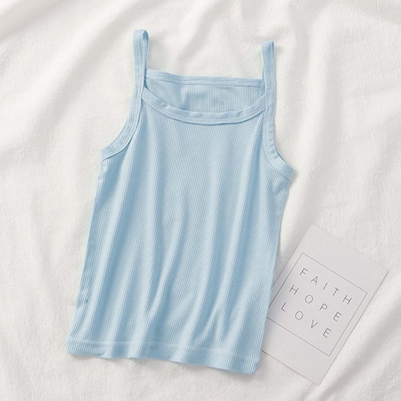 Yutk Shirts for Teens Girls Summer Girls Sweat-Absorbing Breathable Stretch Bottoming Camisole Top Blue