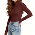 thumbnail image 5 of cocolona Fall Base Layer Tops for Women Mock Neck Long Sleeve Elastic Shirts Solid Color Pullover Slim Blouses, 5 of 7