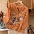 thumbnail image 3 of GaThRRgYP Spring Tops for Women,Blouse for Women Dressy Casual,Fashion Women Long Sleeve Comfortable Breathable Round--Neck Shirt Tops Orange XXXL, 3 of 7