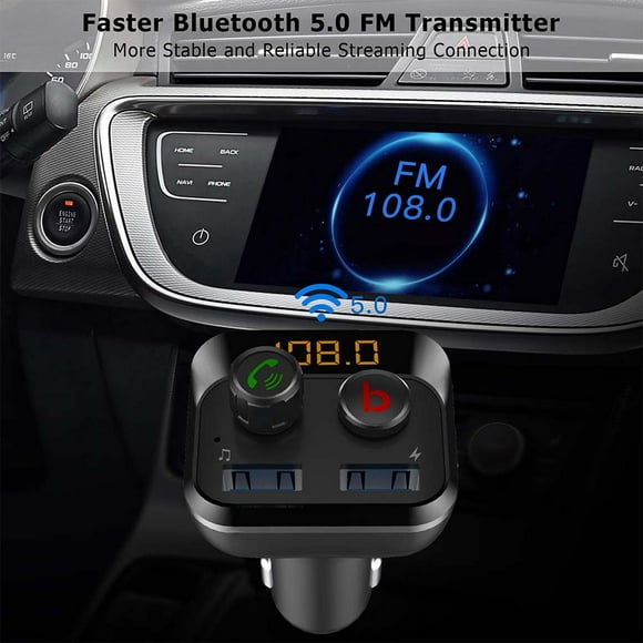 Bluetooth FM Transmitter with Bass Booster for Car, Bluetooth 5.0 FM Transmitter Wireless Radio Adapter, FM Transmitter LED Display