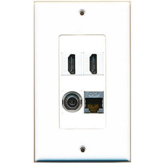 RiteAV - 2 Port HDMI 1 Port Shielded Cat6 Ethernet 1 Port 3.5mm Wall Plate Decorative