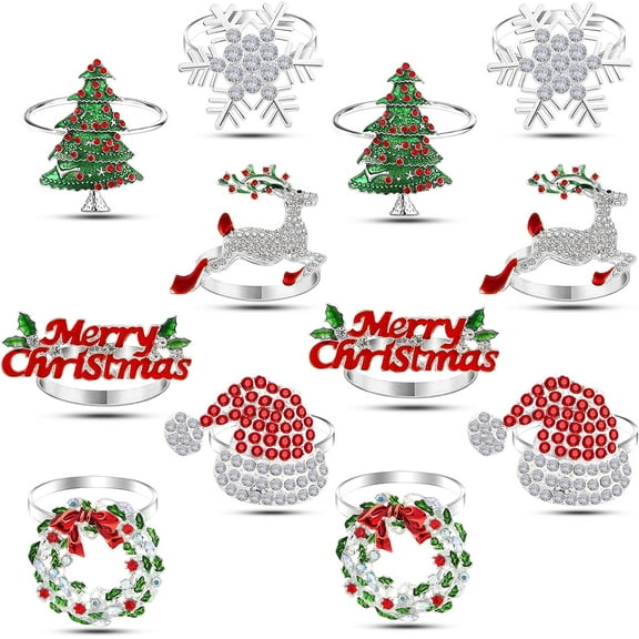 Dalrosia Christmas Napkin Rings Set of 12, Napkin Rings Holder Serviette Buckles for Christmas Dinning Table Setting-Wedding Receptions, Christmas, Thanksgiving and Holiday Party Dinner Parties