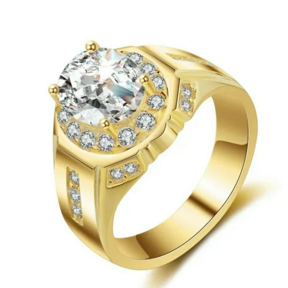 8*10mm Pigeon Egg CZ 925 Silver Band Men's White Gold/Yellow Gold Ring Size 8-13