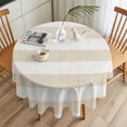 thumbnail image 3 of Vintage Linen Round Tablecloth 60 inches Striped Beige Theme Farmhouse Waterproof Oil-Proof Table Cloth Round Table Cover for Holiday Party Picnic Dinner Decor Indoor and Outdoor Use, 3 of 9