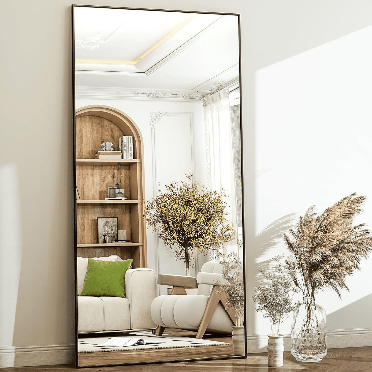 Lumora 76"x34.1" Full Length Floor Mirror Rectangular Freestanding Leaning Wall-Mounted Mirror, Black