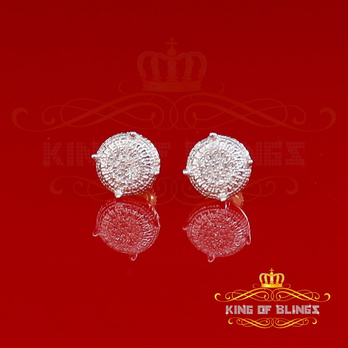 King of Bling's 10K Real Yellow Gold with 0.10 CT Diamond Round Stud Earring For Women And Men