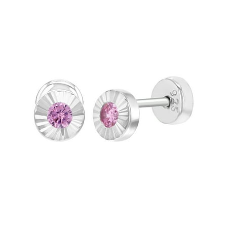 925 Sterling Silver Cz Safety Push Back Kids Baby Round Faceted Earrings 4mm 925 Sterling Silver Cz Safety Push Back Kids Baby Round Faceted Earrings 4mm