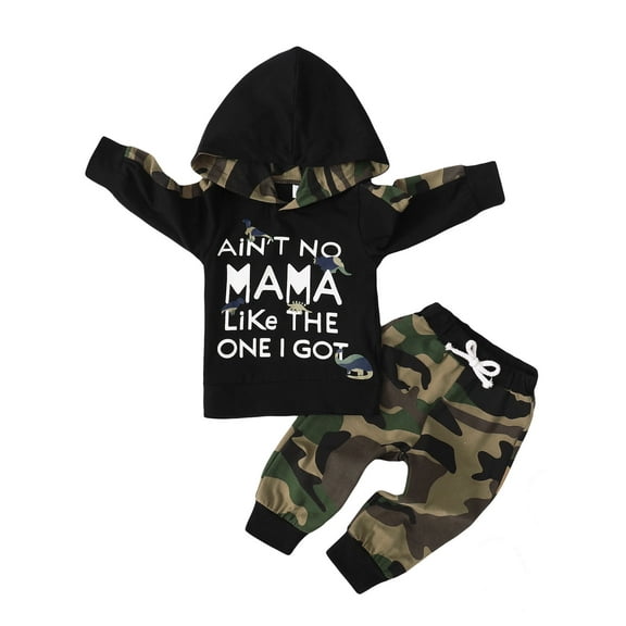 WESIDOM Toddler Baby Boys Clothes Letter Printed Hoodie Sweatshirt Tops Camouflage Pants 2PCS Set
