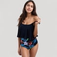 thumbnail image 4 of Women's Tankini Swimsuit with Loose Flowy Top and Tropical High Waist Bottom - Medium, Black, 4 of 7