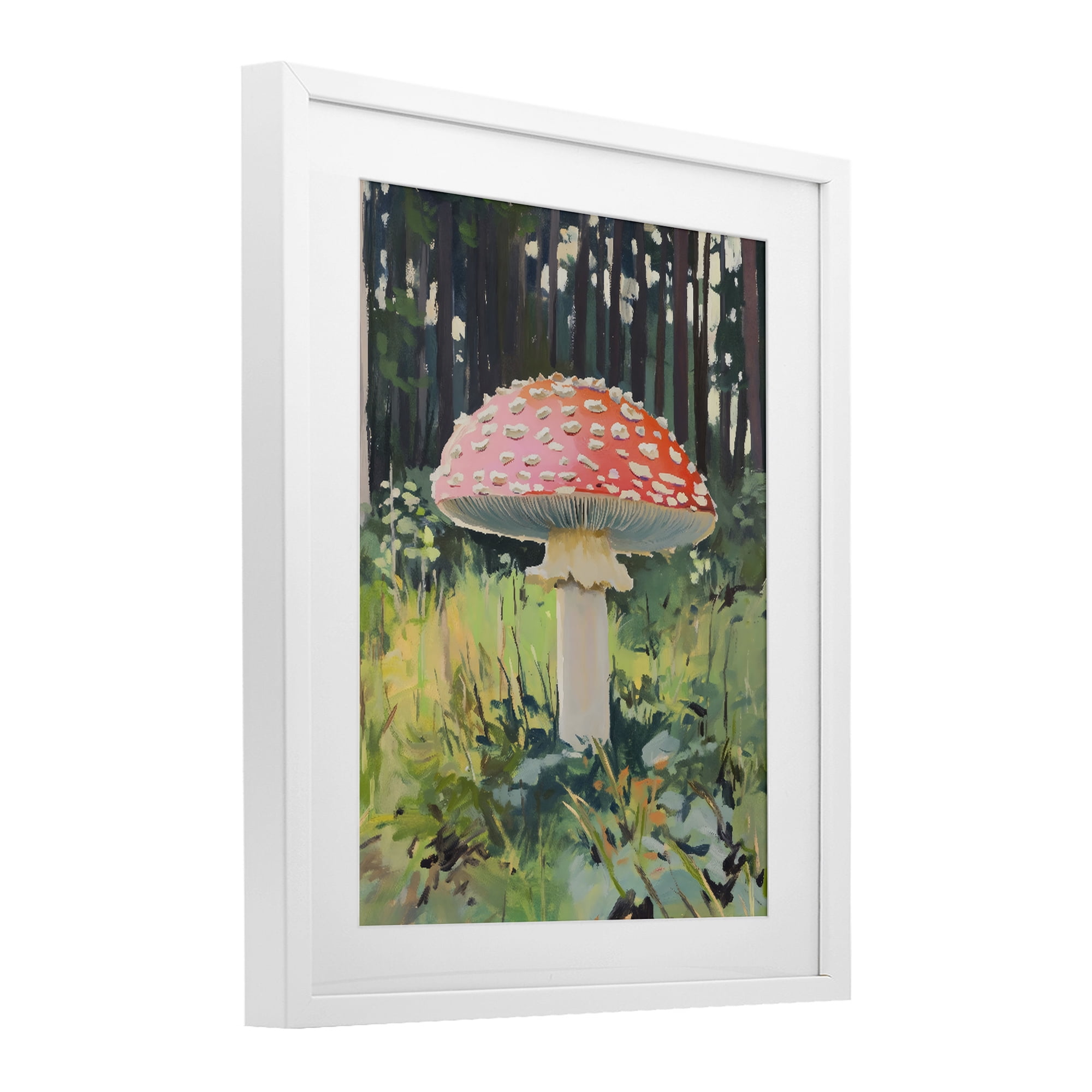 Stupell Industries Red Mushroom in Sunlit Forest White Framed Print Under Glass, design by The Prints Vibe