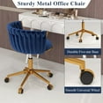 thumbnail image 6 of ABET Vanity Chair with Wheels, Small Velvet Office Desk Chair, Hand Woven Semi-Circle Makeup Stools for Girls Women Bedroom Nail Table, 360° Swivel & Height Adjustable Gold Base Armchair, Navy Blue, 6 of 18
