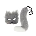 thumbnail image 3 of Máscara y cola de peluche para baile de graduación, máscara facial, disfraz, accesorios para la cabeza, máscara de Halloween gris, 3 of 9