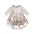 thumbnail image 1 of Bébé bébé Filles Robe Formelle à Manches Longues Dentelle Pompon Plissé Or Velours Robe Parti Pegeant Tenues, 1 of 8