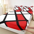 thumbnail image 3 of Erosebridal Abstract Geometry Grid Bed Sheets Set Queen Size,Red Aesthetic Art Bedding Sets Queen Size,Geometric Pattern Bed Sheets Queen,Microfiber Room Decoration,4pcs, 3 of 7