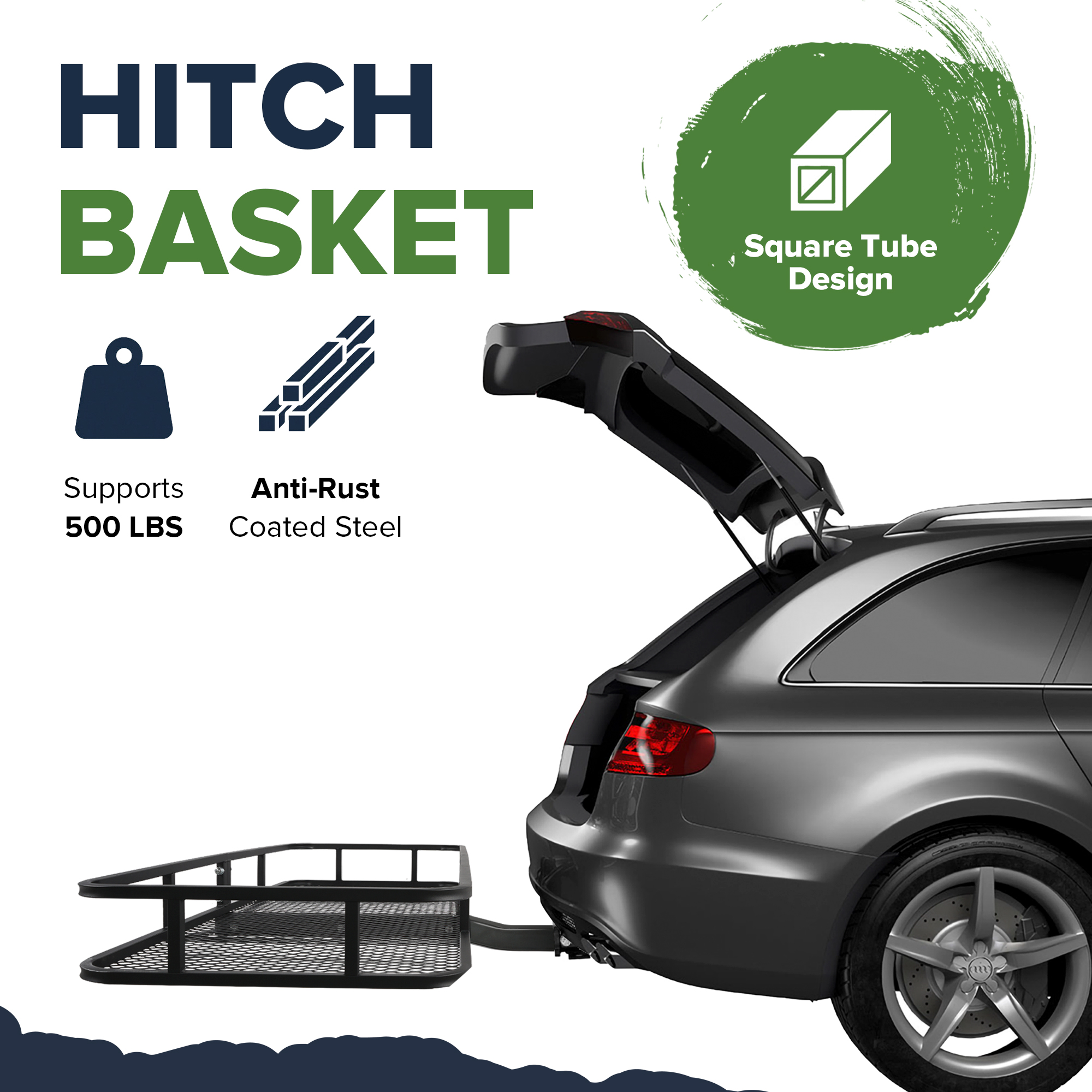 ARKSEN 60" x 20" x 6" Angled Shank Hitch Mount Cargo Carrier Luggage Basket Fit 2" Receiver, 500LBS Capacity, With Updated 500D PVC Waterproof Cargo Bag with Reinforced Straps, Black - image 3 of 6