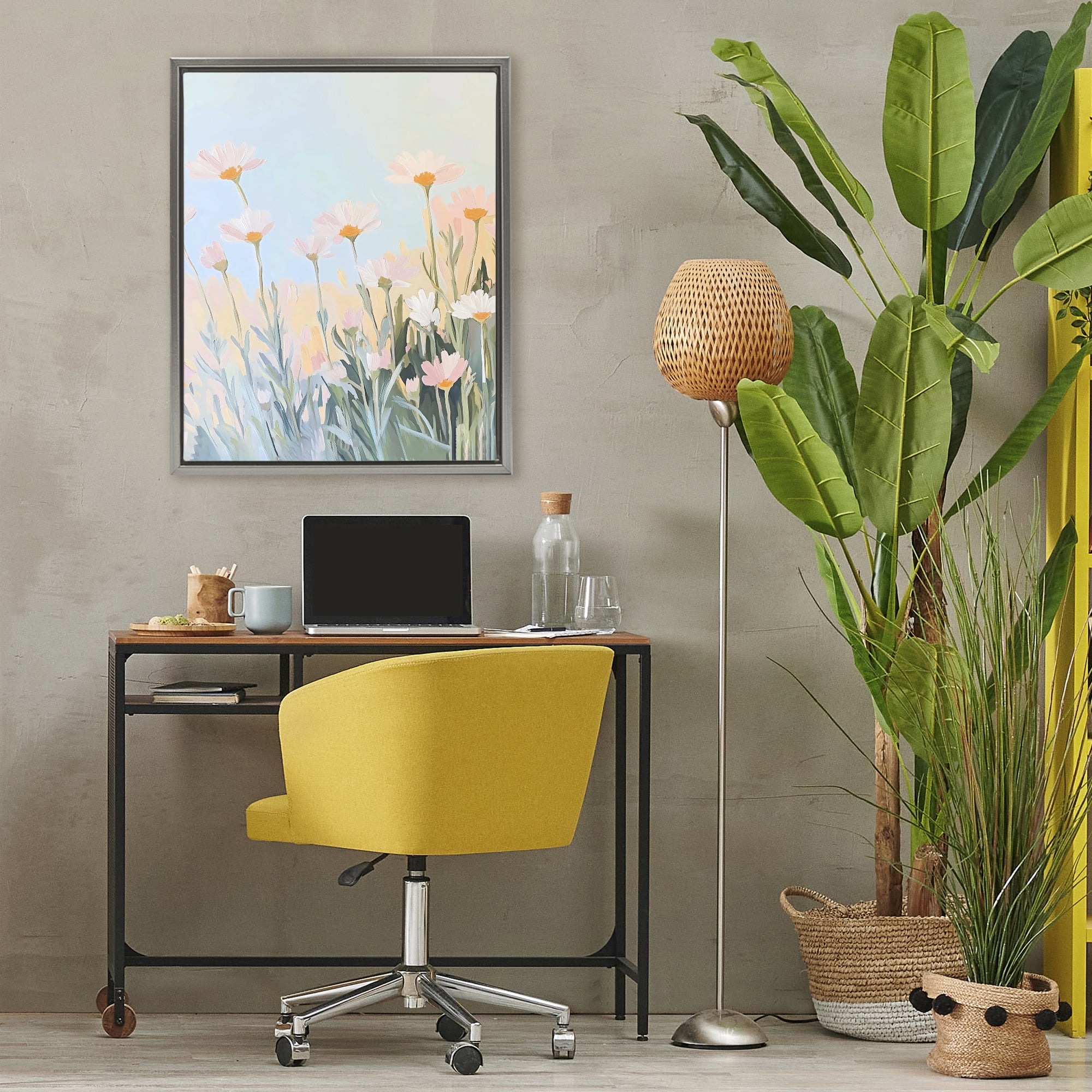 Stupell Industries Pastel Meadow Daisies at Dawn Gray Framed Floater Canvas Wall Art, design by The Prints Vibe