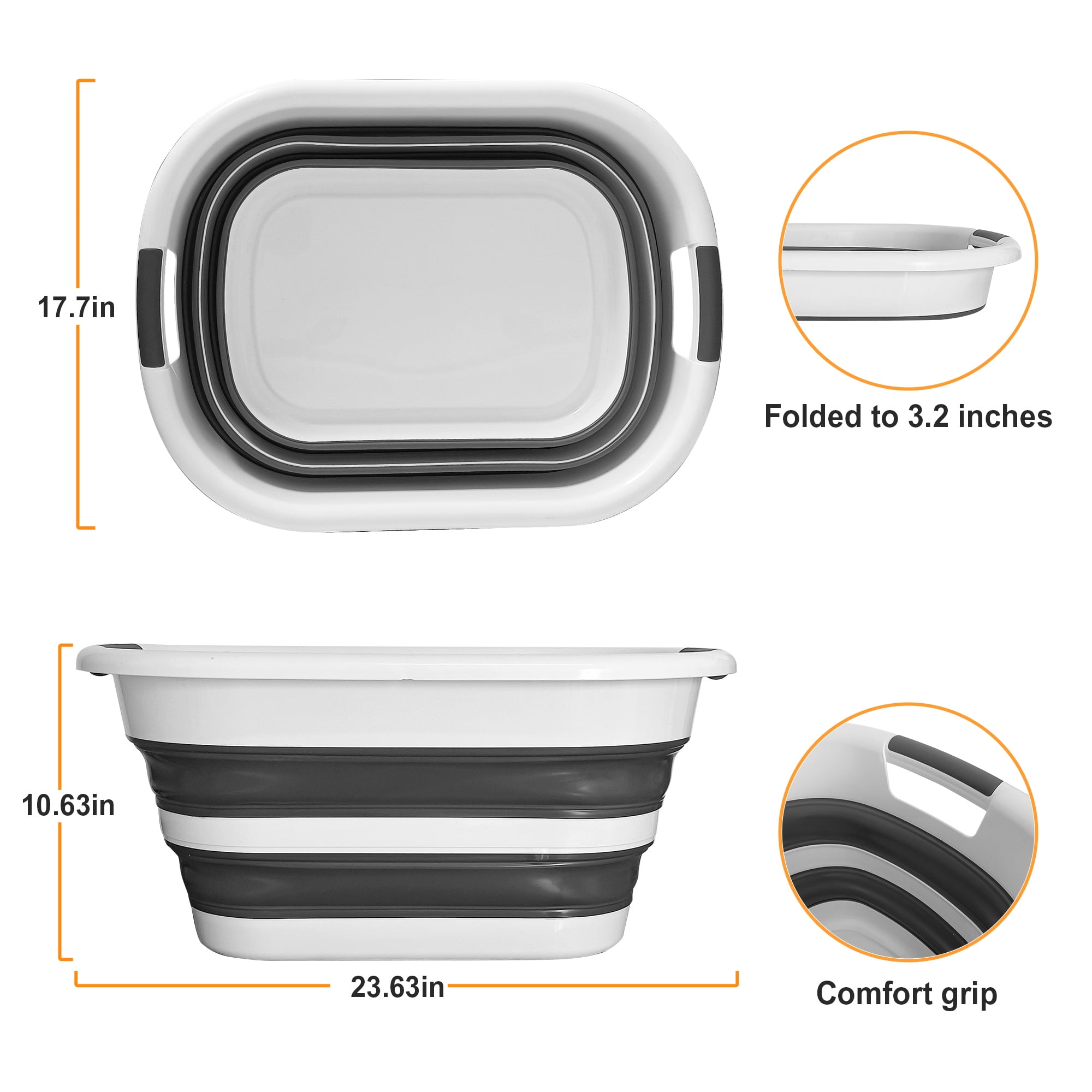 40L Collapsible Plastic Laundry Basket, Foldable Pop Up Storage Container Space Saving Washing Tub Organizer (1, White/Grey)