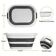 40L Collapsible Plastic Laundry Basket, Foldable Pop Up Storage Container Space Saving Washing Tub Organizer (1, White/Grey)