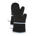 thumbnail image 4 of 1 Pair Extended Oven Mitts Heat-Insulating 260℃/500°F Kitchen-Gloves Thick Terrycloth Lining Grids Horizontal Stripes Pattern for Kitchen Cooking Baking Grilling BBQ, 12.2 Inch Black, 4 of 7
