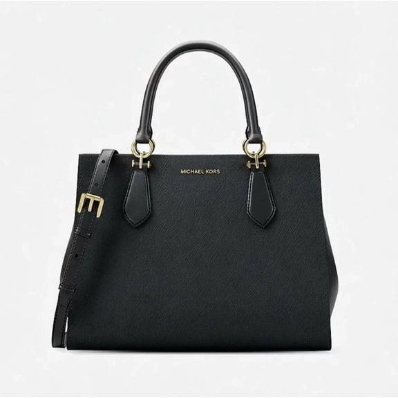 Michael Kors Marilyn Medium Saffiano Leather Convertible Satchel Bag Black