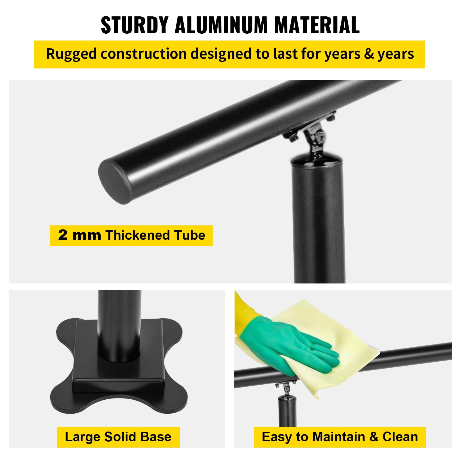 KFFKFF Aluminum Stair Railing Kit 3 Steps Handrail Flexible Outdoor Deck Hand Rail Black