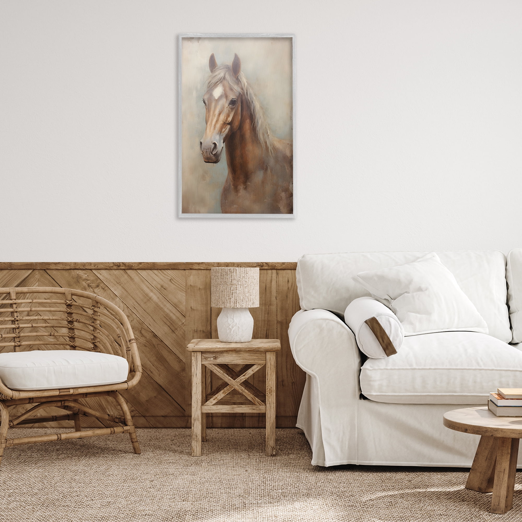 Stupell Industries Brown Horse Visage Animals & Insects Painting Gray Framed Art Print Wall Art, 20 x 30
