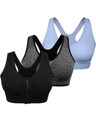 3Pack Women's Zip Front Sports Bra Wireless Post-Surgery Bra Active Yoga Sports  Bras 