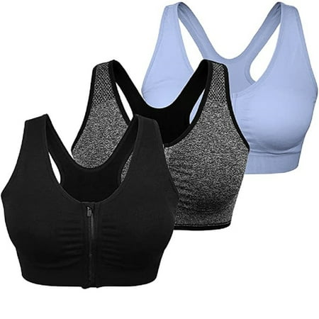 

Forzero 3 Pack Women s Zip Front Sports Bra Wireless Post-Surgery Bra Active Yoga Sports Bras