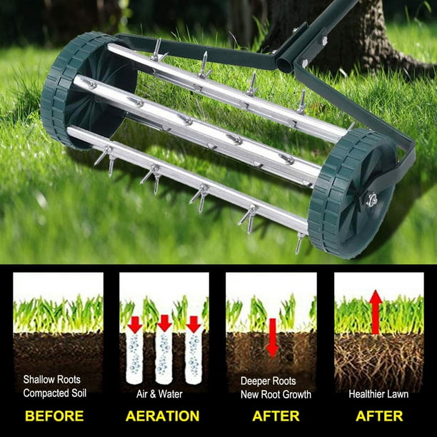 Gymax Rolling Garden Lawn Aerator Roller Home Grass Steel Handle