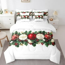 jejeloiu Holiday Lantern Twin Bedding Sets 7-Piece,Christmas Berry Bedding Comforter Set,Happy New Year Sheet Sets For Men Women,Ultra Soft Home Decor