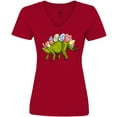 thumbnail image 3 of Inktastic Easter Bunny Stegosaurus with Eggs and Pink Ears Women's V-Neck T-Shirt, 3 of 5