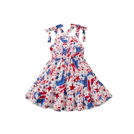 

aturustex 1T 2T 3T 4T 5T 6T Toddler Girls 4th of July Dress Summer Casual Stars Stripes Print Sleeveless A-Line Dress for Toddler Beach Party Wear Independence Day