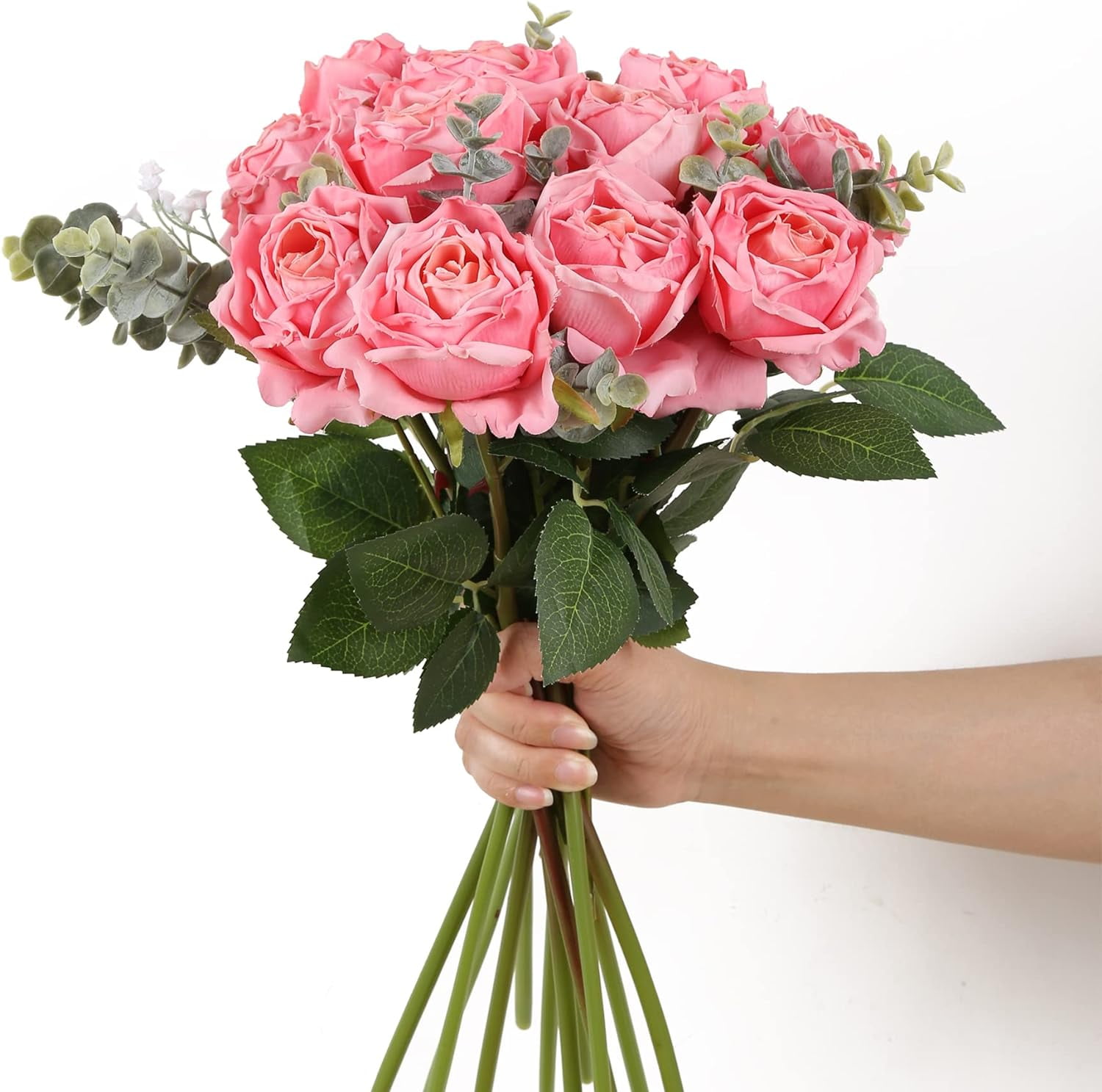 Pink Roses Artificial Flowers Pink Fake Roses Dried Silk Flowers with Single Stems Faux Roses Realistic Pink Flower Centerpieces for Tables Wedding Bouquet Floral Arrangements (Pink)