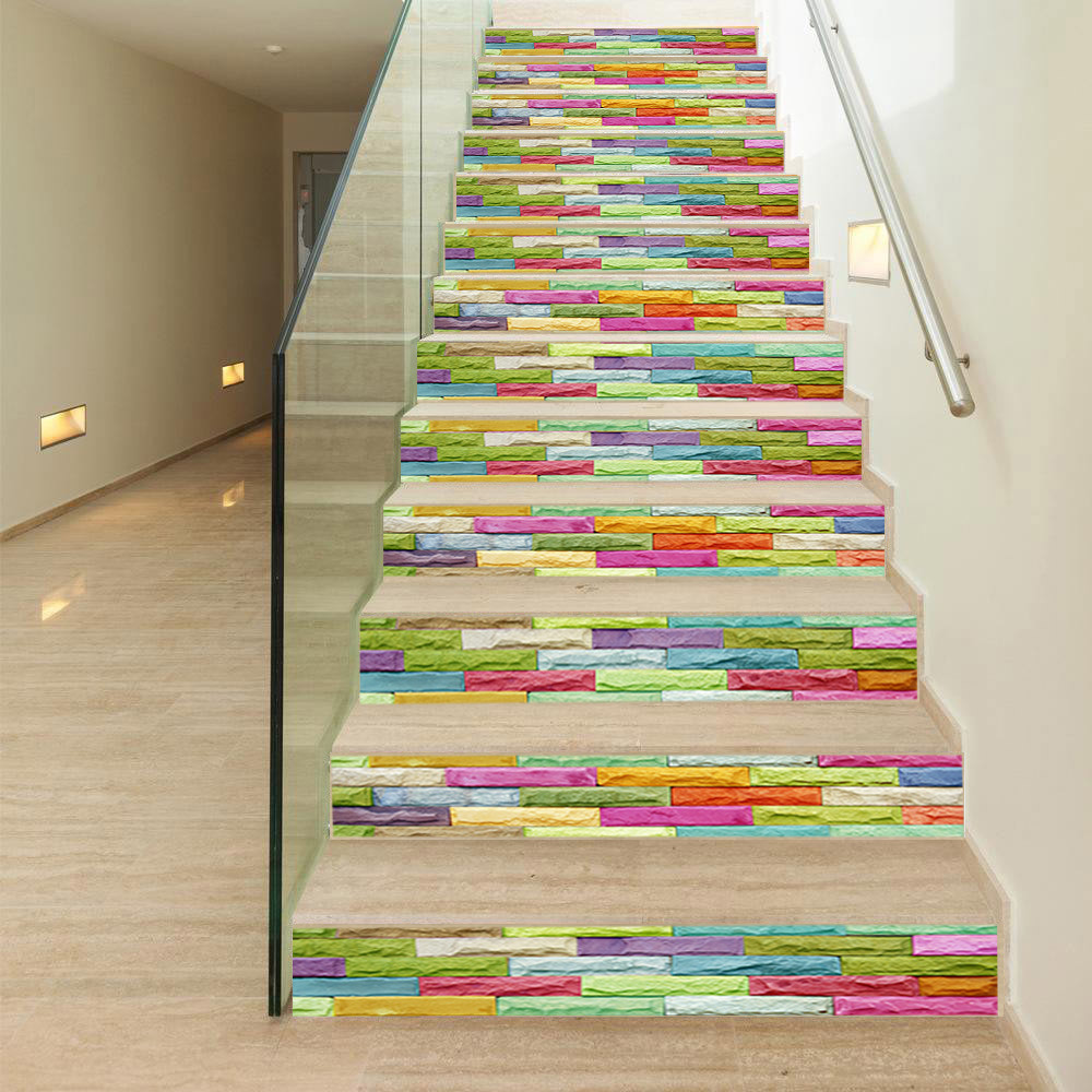 Modern Coloful Abstract Watercolor ceramic tile Peel and Stick Vinyl Stair Riser Decals Staircase Tile Stickers Decor Modern Marble Decoration Self-Adhesive