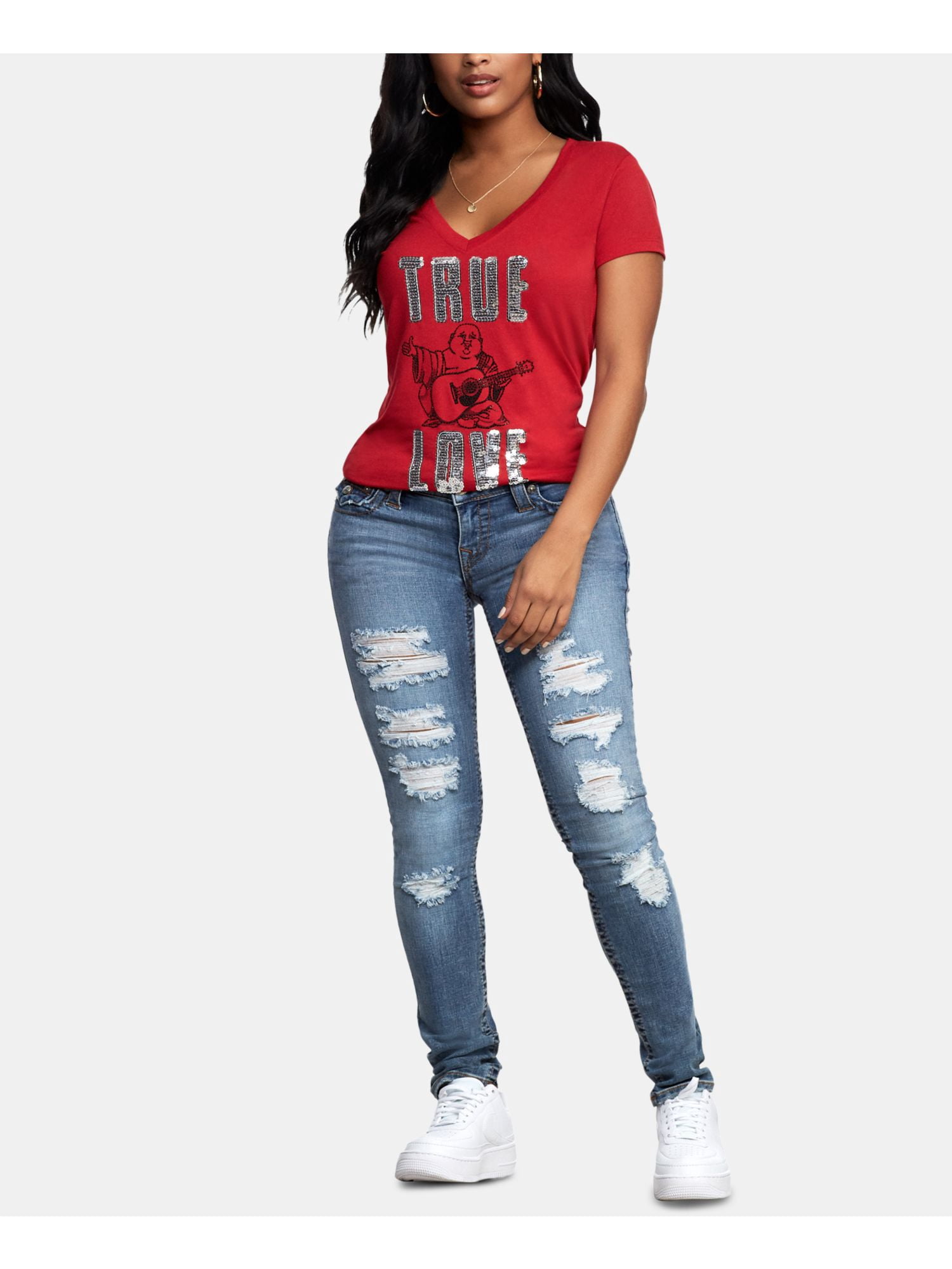 TRUE RELIGION Womens Blue Distressed 