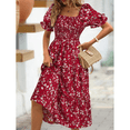 thumbnail image 5 of EASYBRAUS Women Floral Square Neck Puff Sleeve A Line Summer Dress Casual Midi Dress, 5 of 8