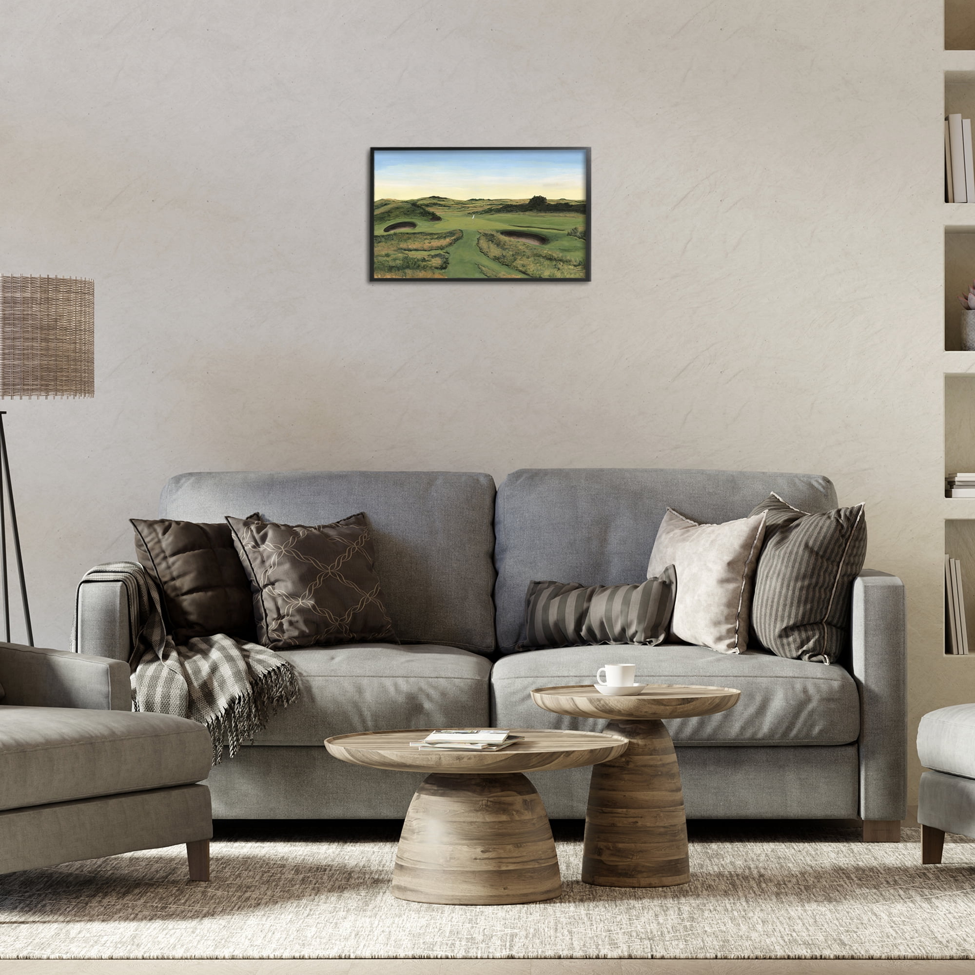 Stupell Industries Golf Field Landscape Landscape Painting Black Framed Art Print Wall Art, 18 x 12