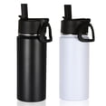 thumbnail image 1 of Volhoply - Botella de agua para ni&ntilde;os de 16 onzas, paquete de 2 unidades, botellas deportivas aisladas con tapa de popote, botella de acero inoxidable con asa para mantener el fr&iacute, 1 of 7
