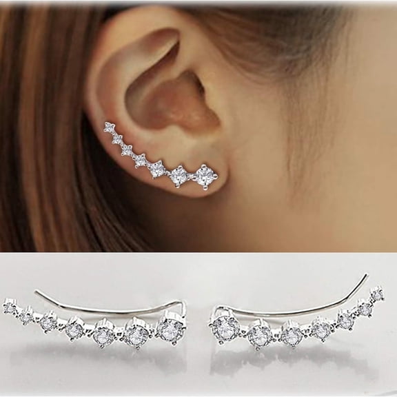 1 pair Earring for Women 7 Crystals Ear Cuffs Hoop S925 Sterling Silver Earrings with Cubic Zirconia CZ Hypoallergenic Piercing Gift for Her