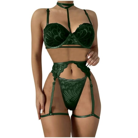 

YANHAIGONG Sexy Lingerie for Women Lingerie for Women Clearance Women Sexy Solid Color Bralette Panty Strappy Lace Embroidery Lingerie Set
