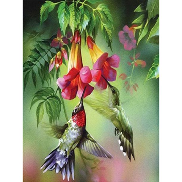 (30X40) DW-248 diamante completo pájaro sosteniendo flor animal serie cuadrado diamante resina diamante pintura DW06368 Tmvgtek Oficina Multiescena Multifunción