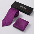 thumbnail image 4 of HISDERN Paisley Ties for Men Solid Tie Handkerchief Floral Men's Necktie & Pocket Square Set,Purple-B, 4 of 13