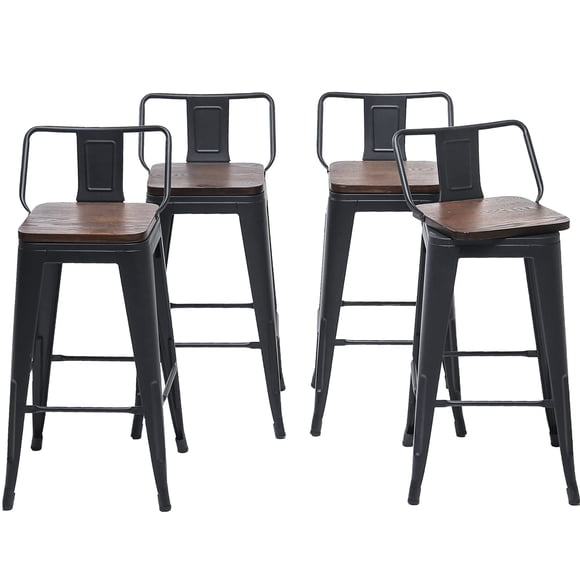 Changjie Furniture Tabourets de Bar Pivotants en Métal Tabourets de Comptoir de Cuisine Tabourets de Bar Industriels Ensemble de 4 (Pivotants 24 Pouces, Bois Noir Mat)