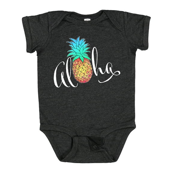Inktastic Aloha in Cursive with Pineapple Rainbow Colors Boys or Girls Baby Bodysuit