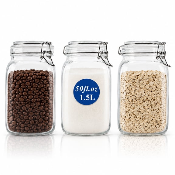 punada 3-Pack 50oz Glass Jars with Airtight Lid, Wide Mouth Kitchen Canisters for Kitchen & Pantry Organization, Air Tight Glass Storage Jars for Sugar, Flour, Cereal, Coffee