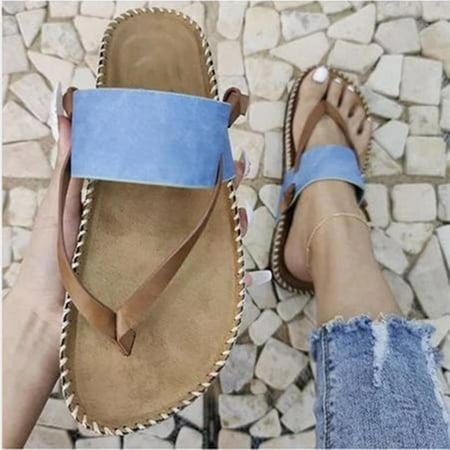 

KKCXFJX slippers for women Women Sandals Summer Cool Shoes Beach Shoes Flat Heel Roman Style Pinch Sandals Slippers