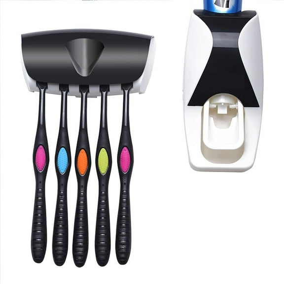 Toothpaste Dispenser, Toothbrush Holder Wall Mounted, Dust-Proof Kids Hands Free Automatic Toothpaste Squeezer and Tooth Brush Holders Set